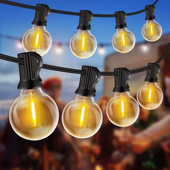 Cavo di Illuminazione Esterno 20M con 30 Lampadine LED G40 Acqua Resistenti Bianco Caldo per Giardino, Patio e Feste