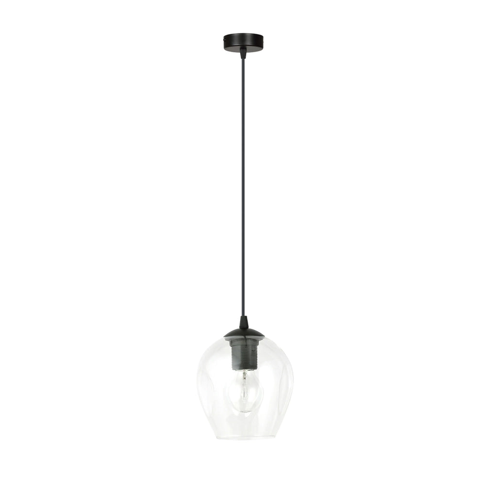 Sospensione 1 Luce Fuxi In Acciaio Nero E Vetro Trasparente