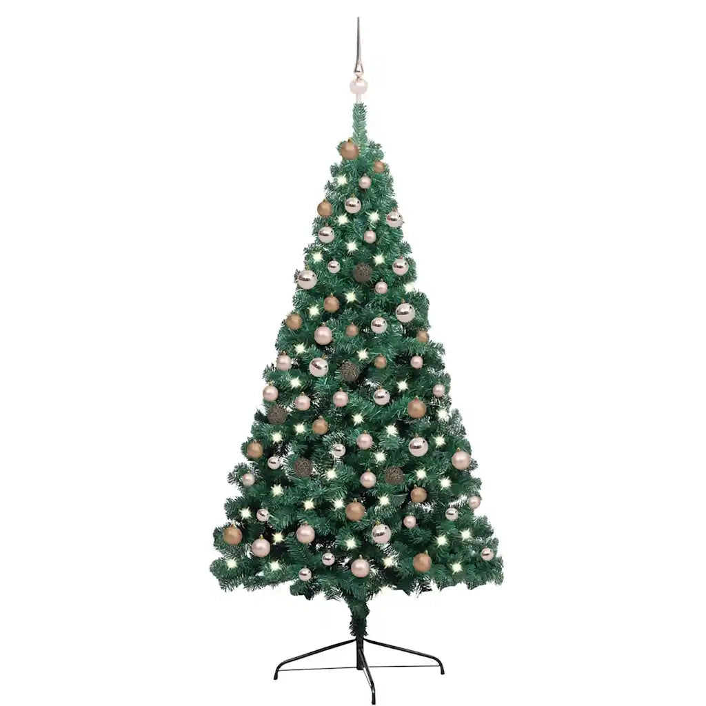 Set Albero Natale Artificiale a MetÃ  LED e Palline Verde 180cm  cod mxl 19919