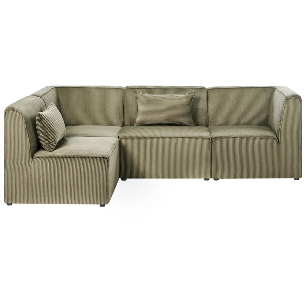 Divano modulare lato destro 4 posti con Ottomana in Velluto a coste verde design moderno soggiorno