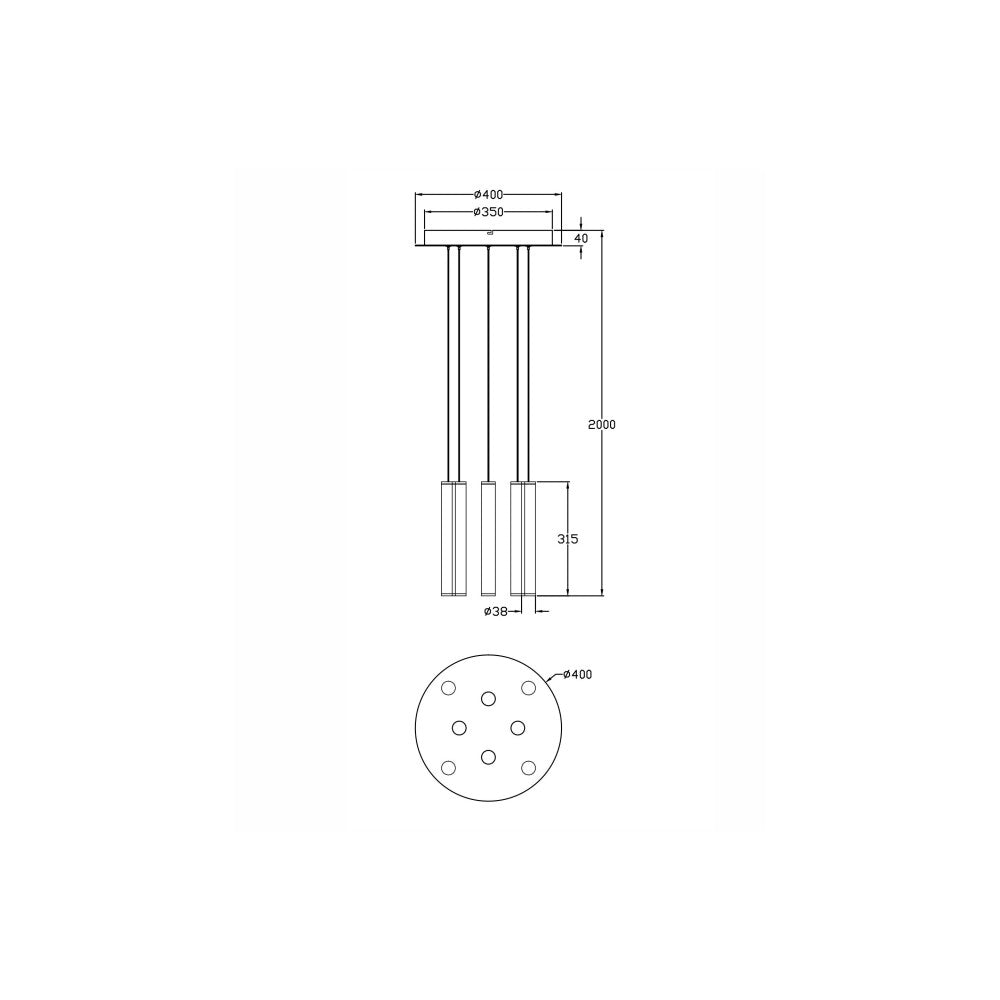 Lampada a sospensione circolare Prado 8 luci Fabas Luce - LED 52 W dimmerabile - Nero opaco Rosone rotondo