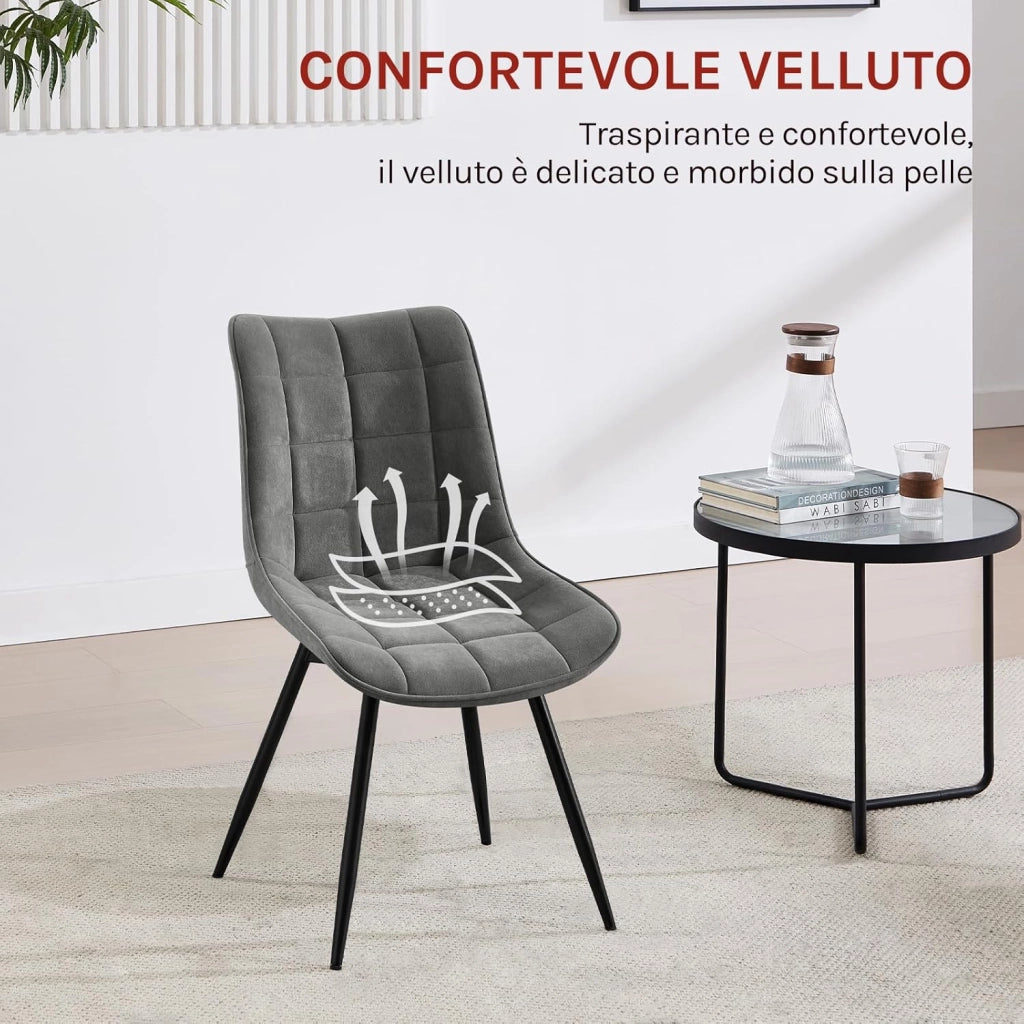 Sedie da Pranzo Girevole Set di 2, Sedie da Cucina, con Sedile Imbottito, Schienale Alto, Gambe in Metallo, Tessuto in Velluto, Grigio Scuro EZS86dgr-2