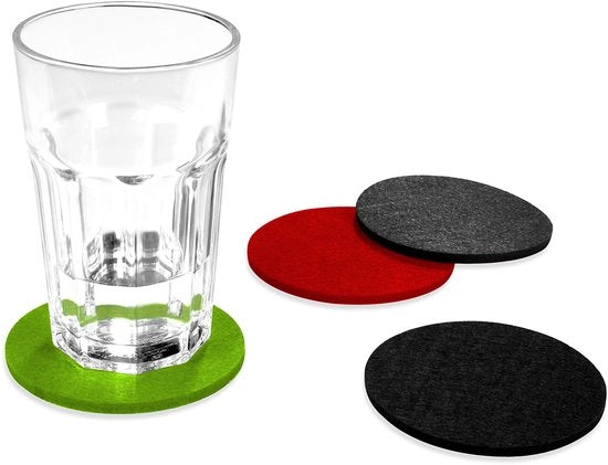 Vilten Onderzetters Rond, Pacchetto da 8 (Verde Chlorotico, Rosso, Grigio Scuro, Nero) - Vilten Onderzetters per Tavolo e Bar come Sottopanchine per Bicchieri e Calici