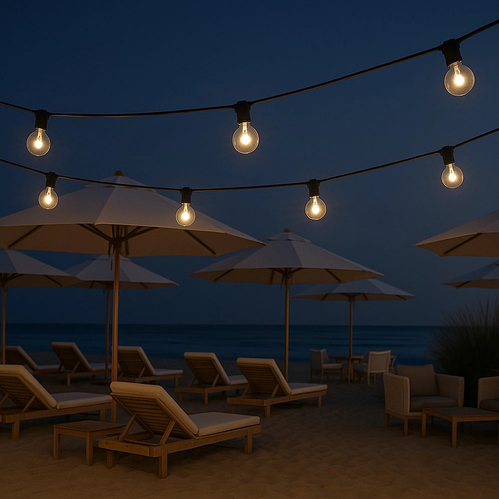 Cordoniera LED 9,8m con 10 Lampadine G40 a Luce Calda E12, Prolungabile per Esterni, Giardino, Eventi, Ristoranti - Lampadina Omaggio Inclusa