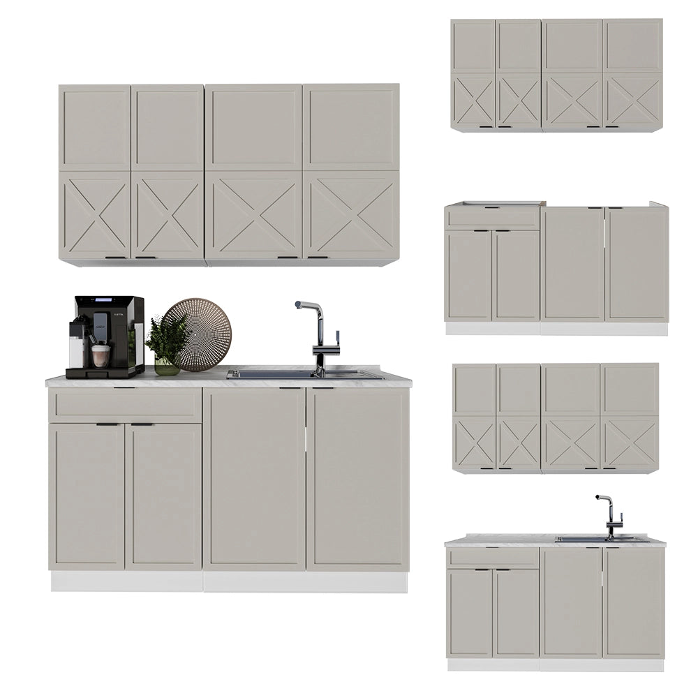 Cucina completa Fame-Line GrigioBeige/Bianco 140 cm senza piano di lavoro Vicco