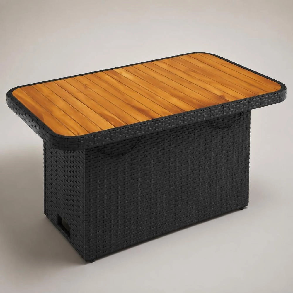 Garden Table Black 90x55x71 Cm Poly Rattan And Acacia Wood