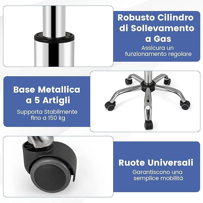 Sedia da Lavoro, Sedia da Ufficio Altezza Regolabile con Sedile Girevole e Ruote Universali, per Scrivania Imbottita, per Conferenze Senza Braccioli, Portata 150 kg