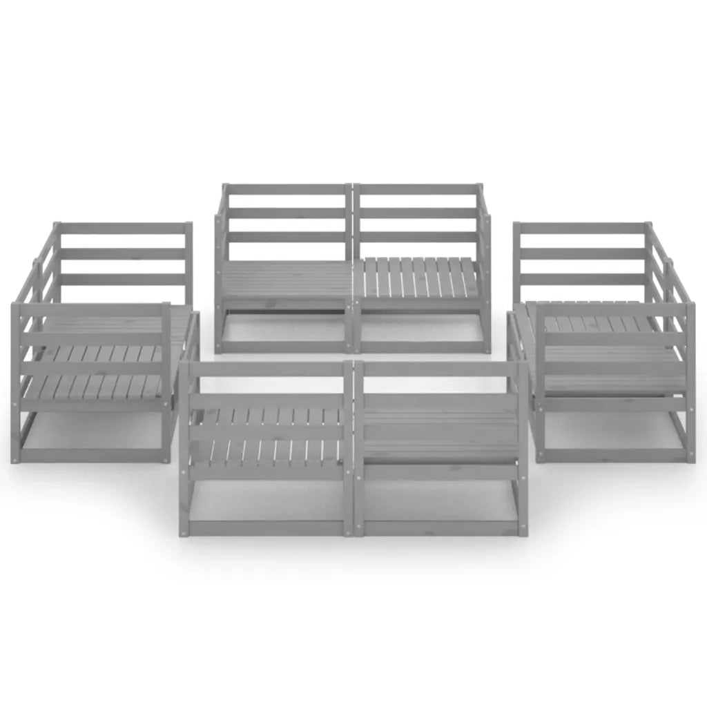 Set Divani da Giardino 8 pz Grigio in Legno Massello di Pino 3075286