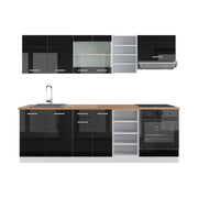 Cucina componibile R-Line Nero lucido/Bianco 240 cm, PL Rovere Vicco