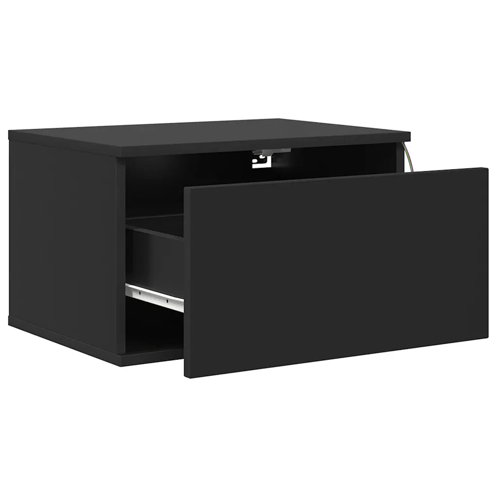 Comodini a Parete con Luci LED 2 pz-Set di 2 Tavolino da notte Neri 755473