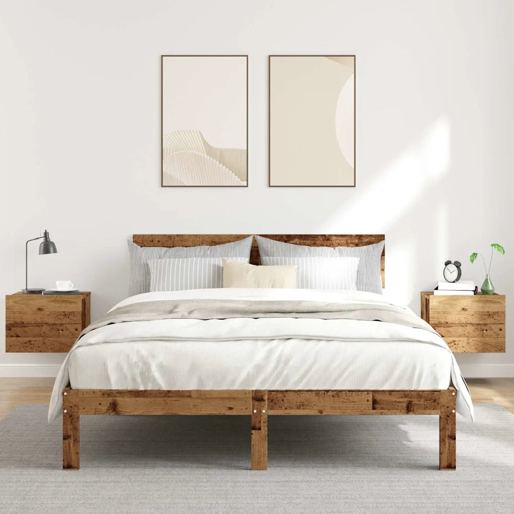 Set di 2 Comodini | Armadio da Notte | Mobiletto da notte a Muro Legno Antico 40x32x30 cm