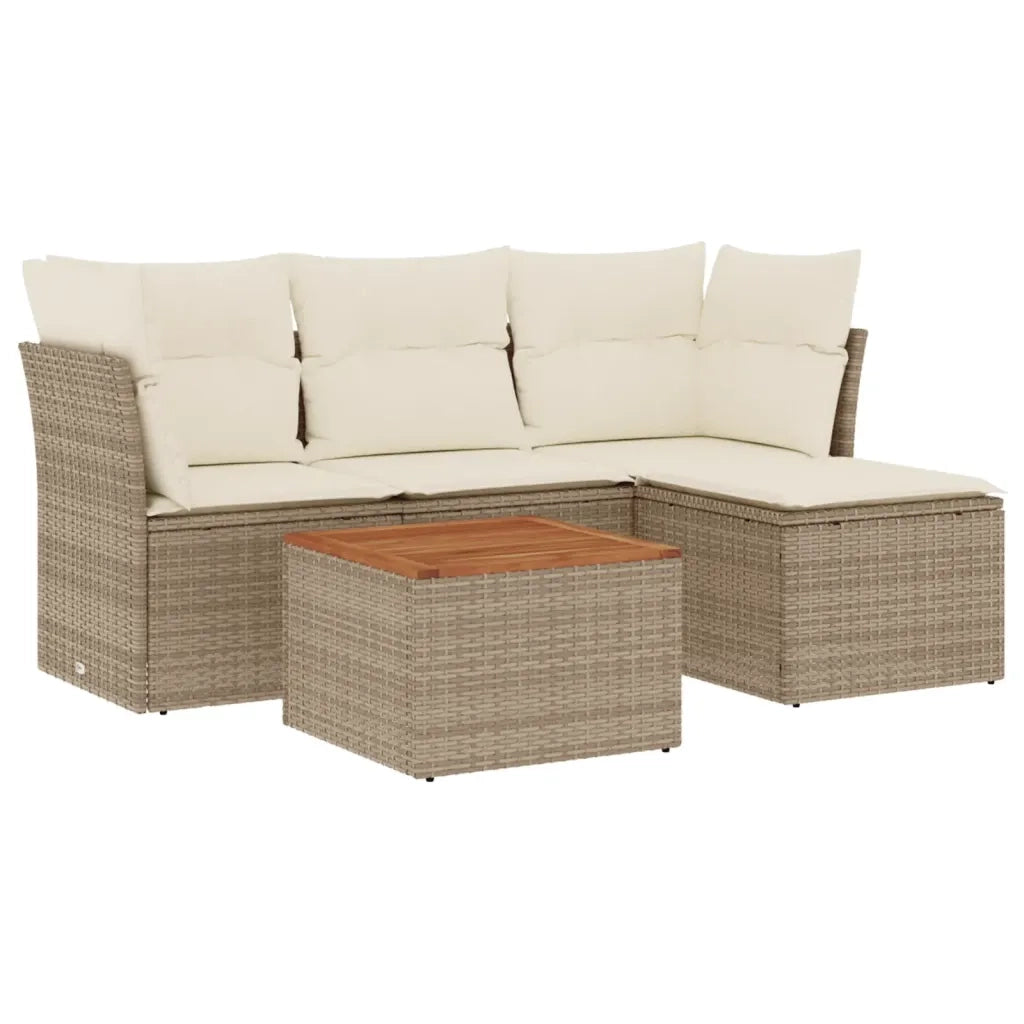 Set Divano da Giardino 5 pz con Cuscini Beige in Polyrattan