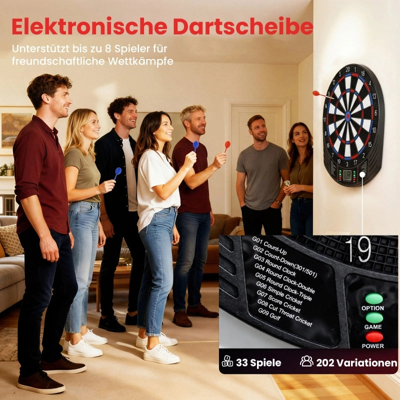 Bersaglio elettronico per freccette per 1-8 giocatori, display LCD, 6 set di freccette, multicolore