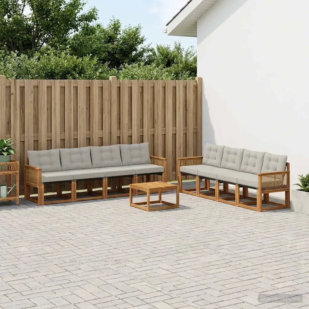 Set di divani da esterno 9 pcs Naturale e Grigio Chiaro