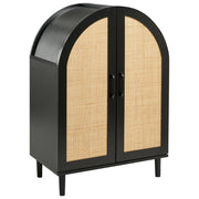 Scarpiera a 4 ripiani in MDF con frontali in rattan per 16 paia di scarpe per l'ingresso stile boho nero