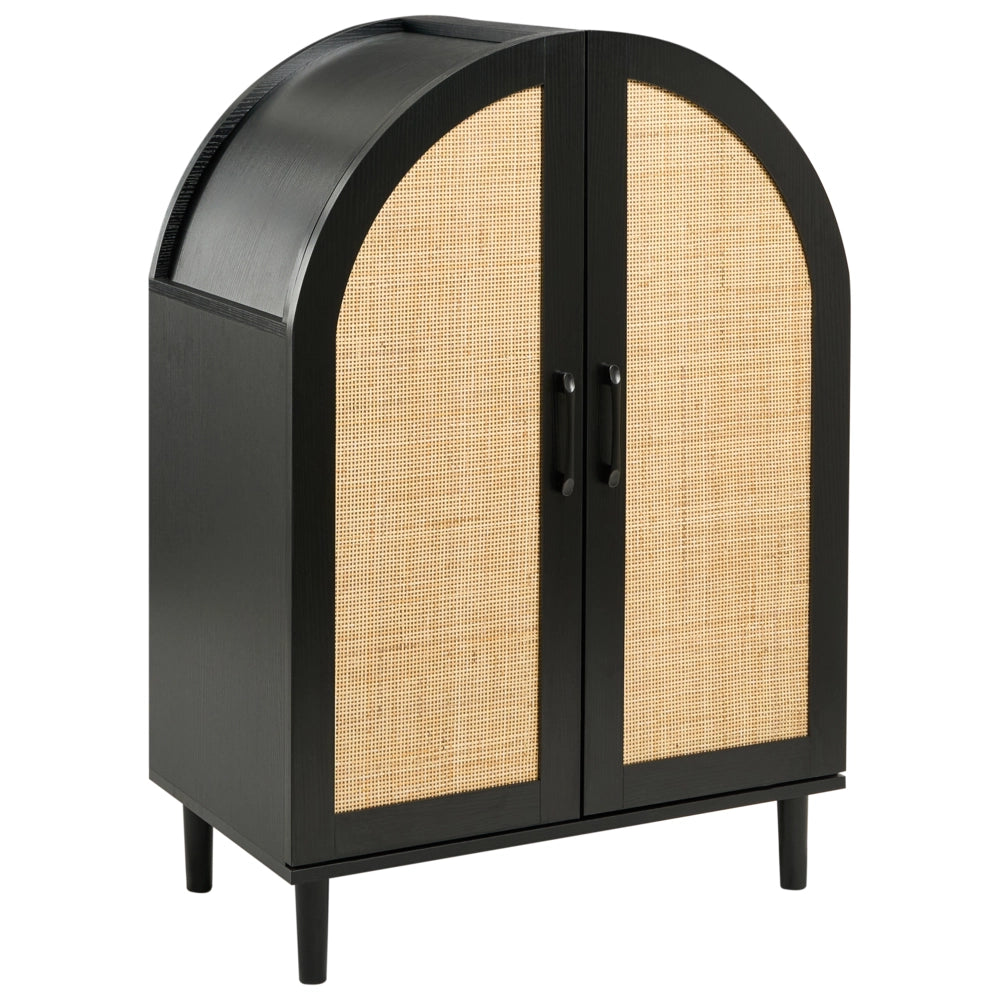 Scarpiera a 4 ripiani in MDF con frontali in rattan per 16 paia di scarpe per l'ingresso stile boho nero