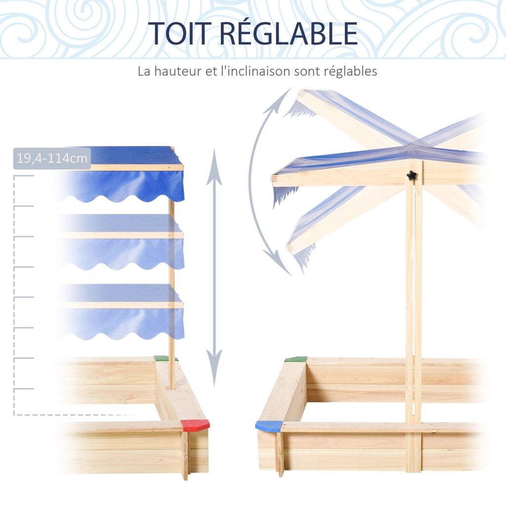 Sandbox in Legno Quadrato con Coperchio ¨C Zephmum ¨C 120x120x120 cm