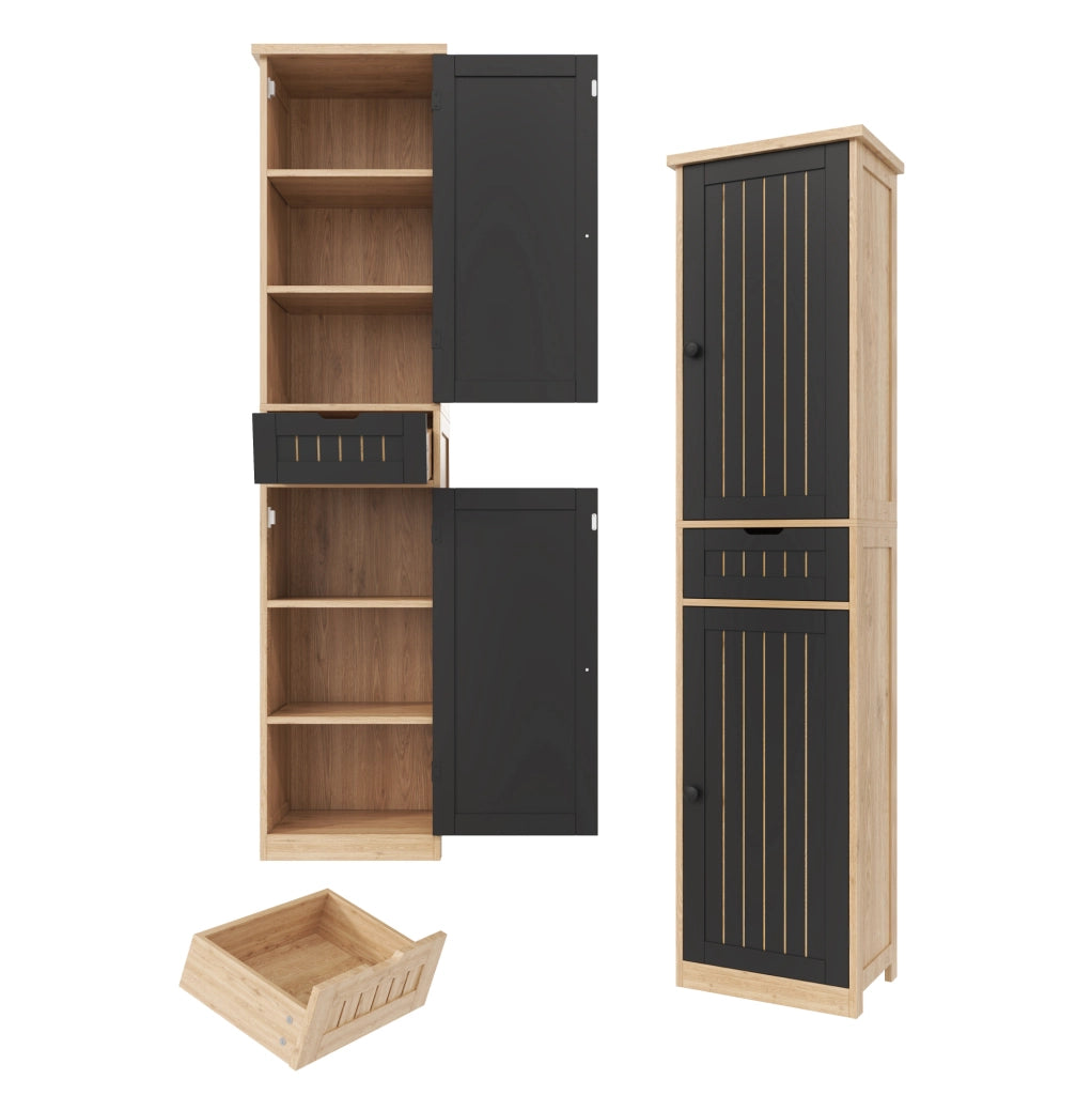 Armadio multiuso 40x30x170 cm con ripiani regolabili in MDF naturale e nero