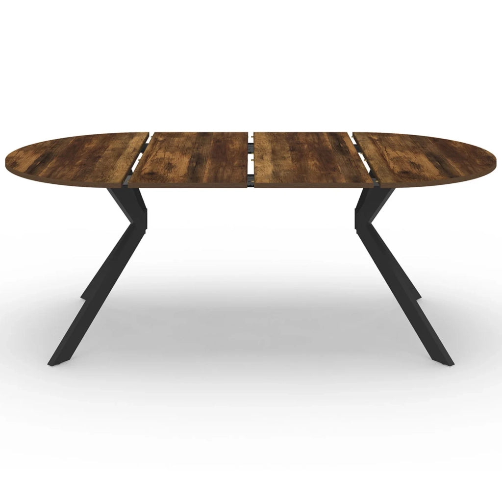 IDMarket - ALIX tavolo da pranzo rotondo allungabile 4-10 persone HAWKINS legno scuro e gamba a ragno nera 110 - 200 cm