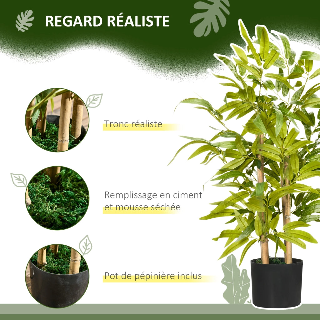 Bambù Artificiale con Vaso, Pianta Sintetica Verde Alta 60 cm, Tronco Rami e Foglie, Realistica per Casa e Ufficio