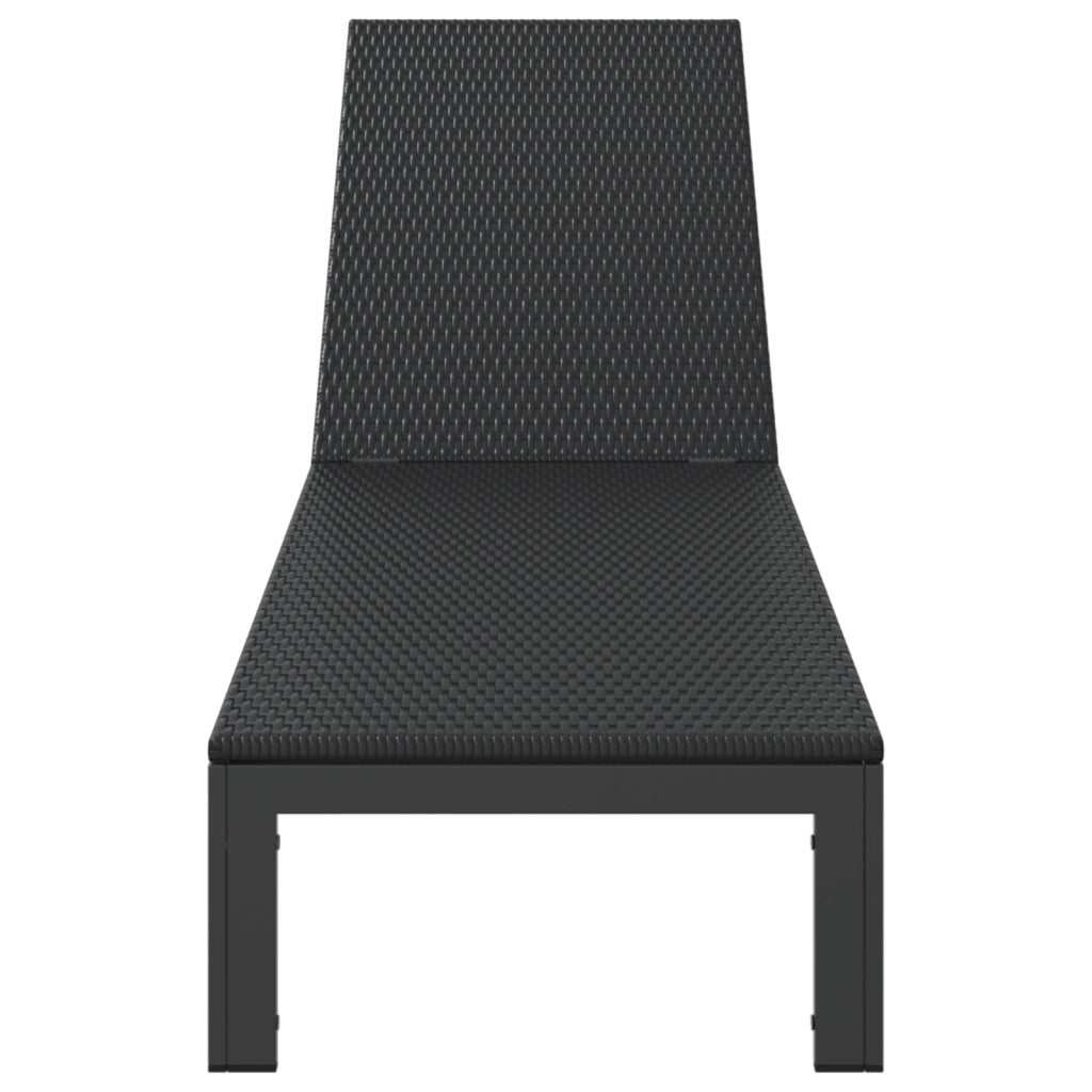 Lettino con Ruote in Polyrattan Nero
