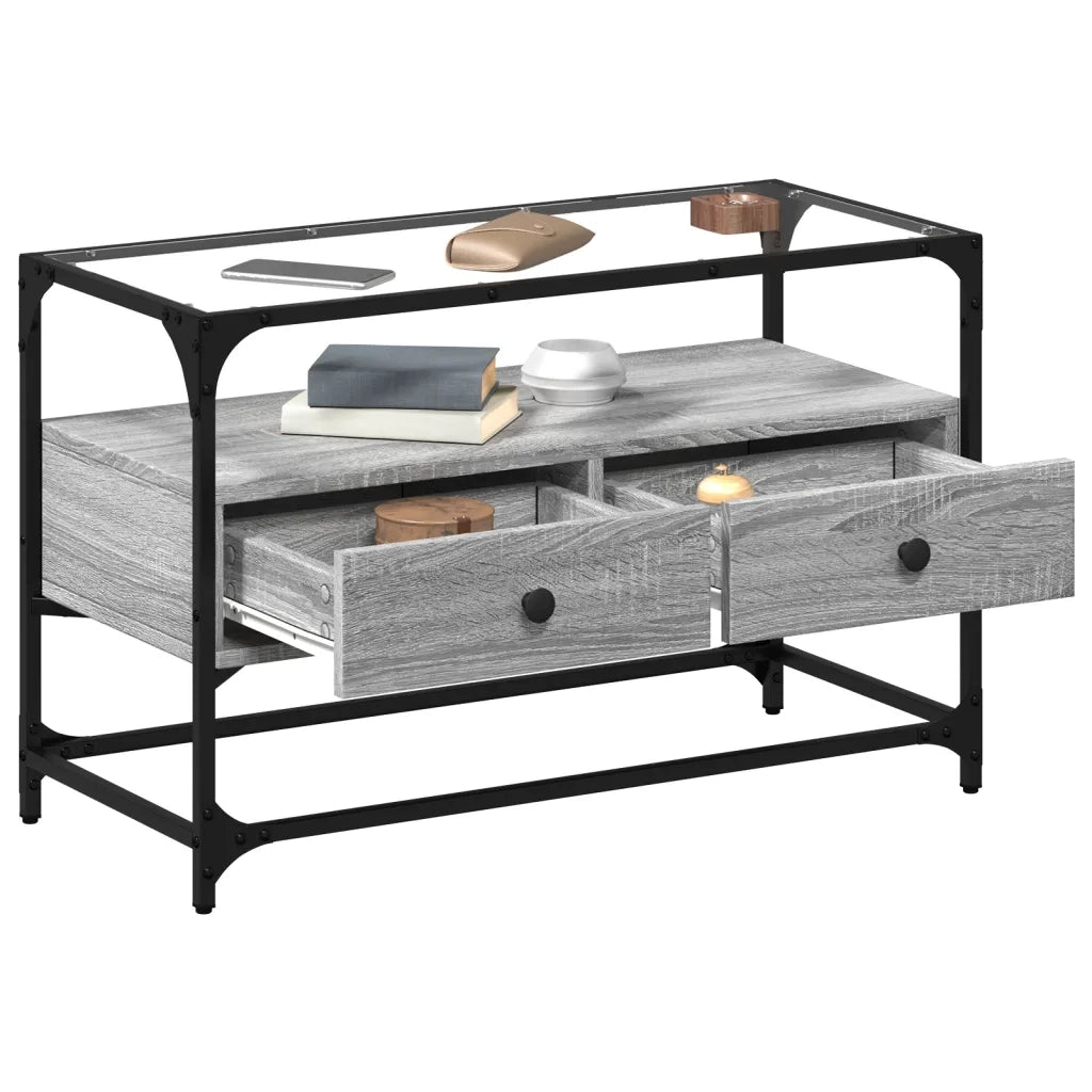 Mobile TV Piano Vetro Grigio Sonoma 80x35x51 Legno Multistrato 846062