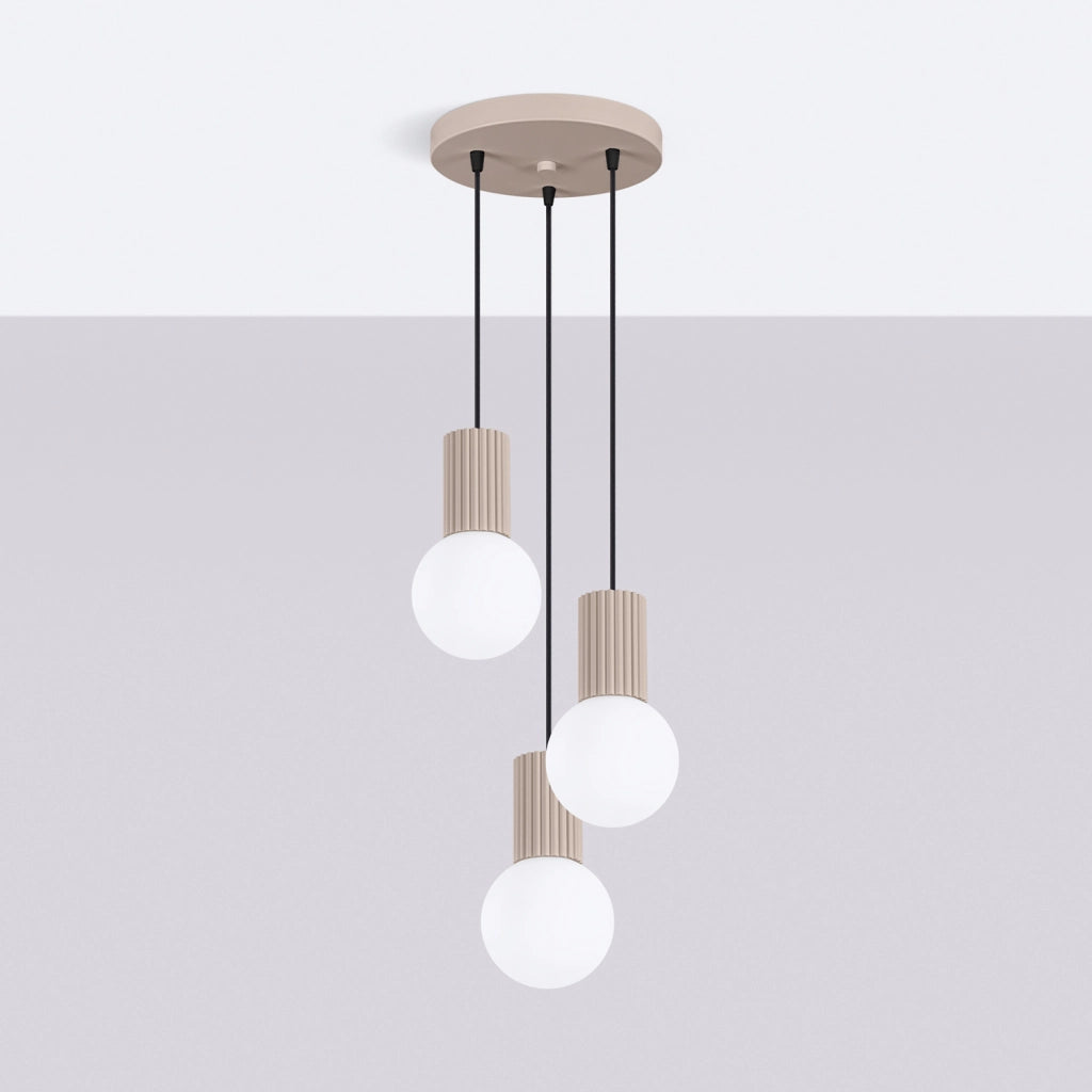 Lampadario moderno tondo taupe 3 sfere vetro SFERA