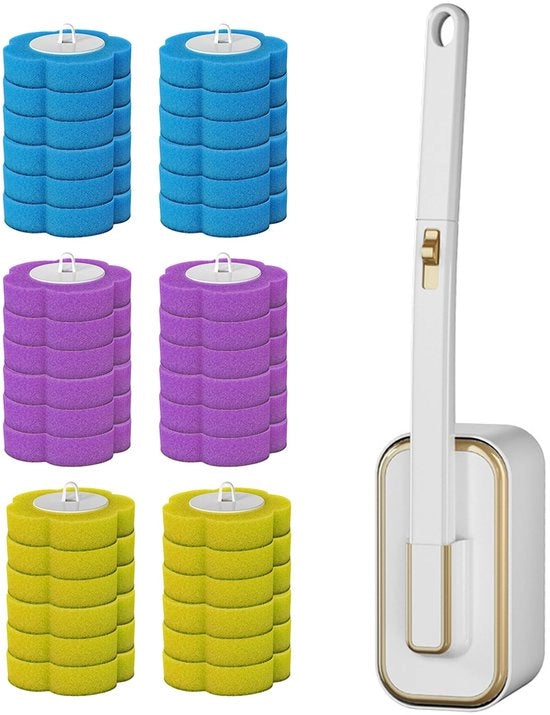 Kit di sostituzione per spazzolino igienico, sistema di pulizia per igienici con 36 teste di spazzolino igienico sostituibili, spazzolino igienico a muro migliorato con prodotto di pulizia, per la pulizia della camera da bagno (3 profumi)