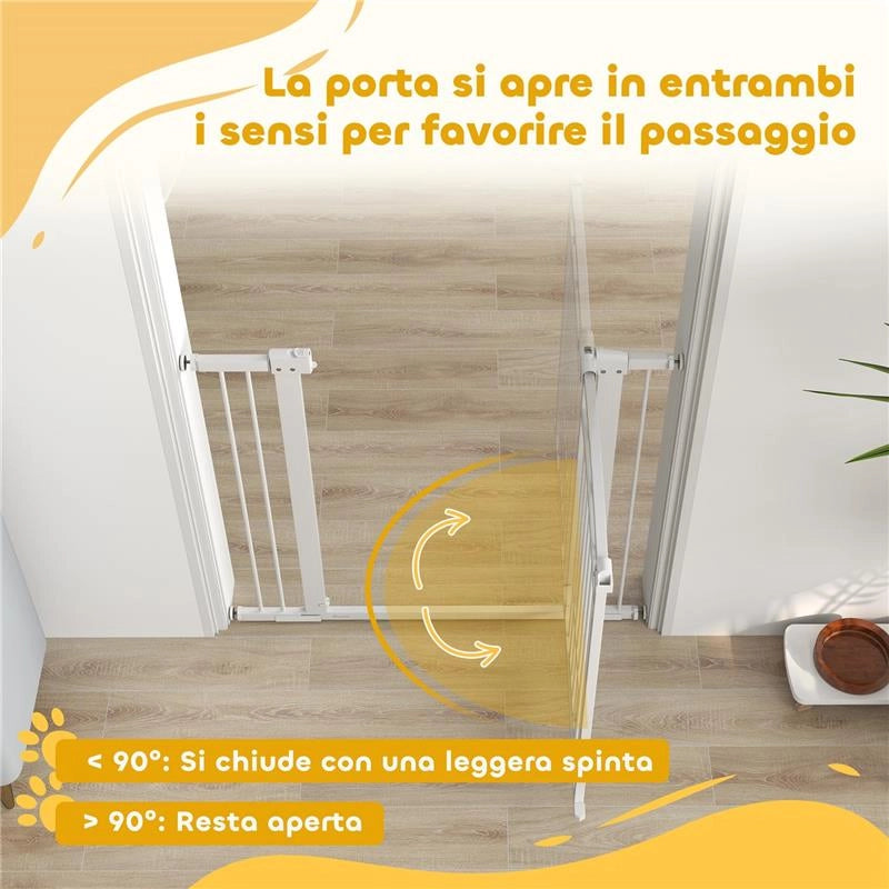 CANCELLINO PER CANI REGOLABILE CON ESTENSIONI E PORTA PER GATTI 76-104X106 CM BIANCO