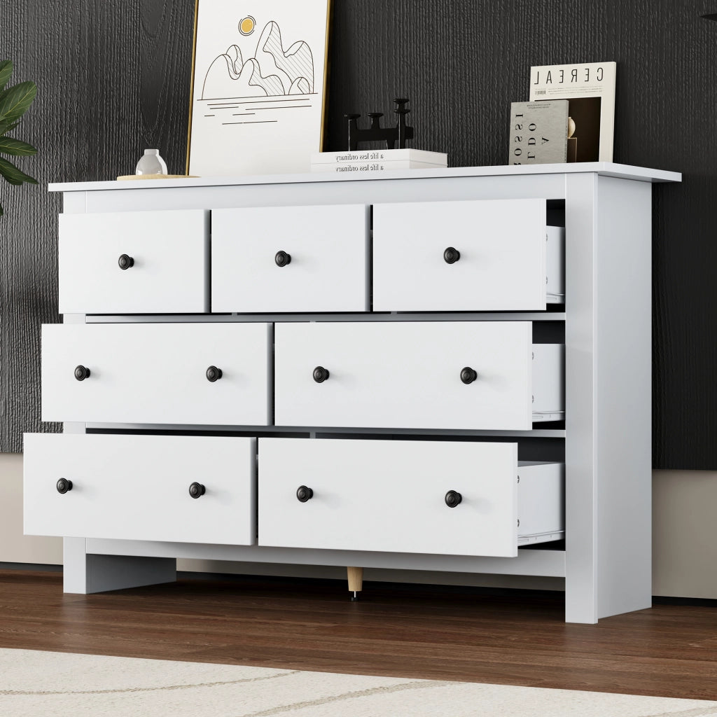 Credenza con 7 cassetti - per cucina e soggiorno - in truciolato - 152x40x89 cm - bianco