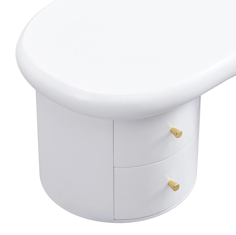 Tavolino da salotto moderno bianco in MDF 97 x 64 x 42 cm con 2 cassetti e angoli arrotondati