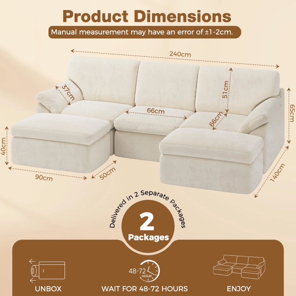 SET DIVANO MODULARE CLOUD - DIVANO A U ULTRA MORBIDO, MONTAGGIO NON RICHIESTO, BEIGE