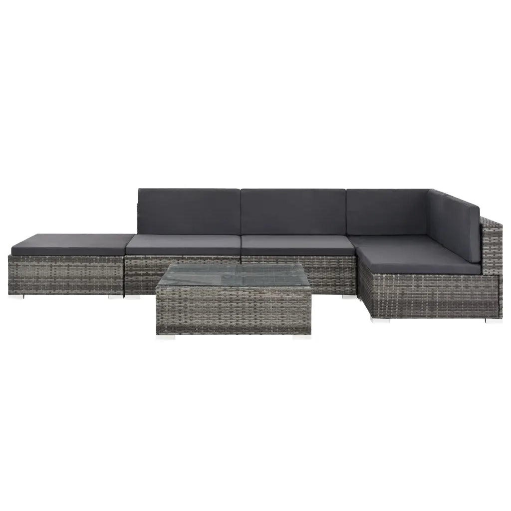 Set Divani da Giardino 6 pz con Cuscini in Polyrattan Grigio 48334