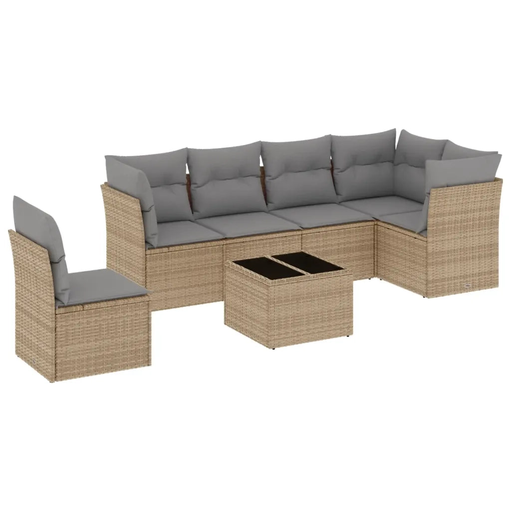 Set Divani da Giardino 7 pz con Cuscini Beige in Polyrattancod mxl 88509
