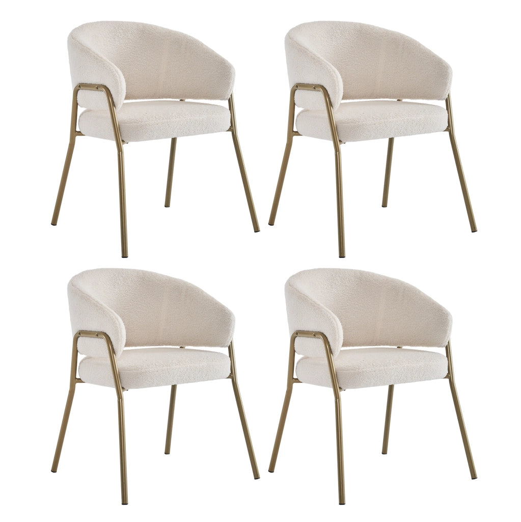 Sedia da Pranzo Moderna in Velluto Lamm Bianco con Gambe Dorate - Set da 4