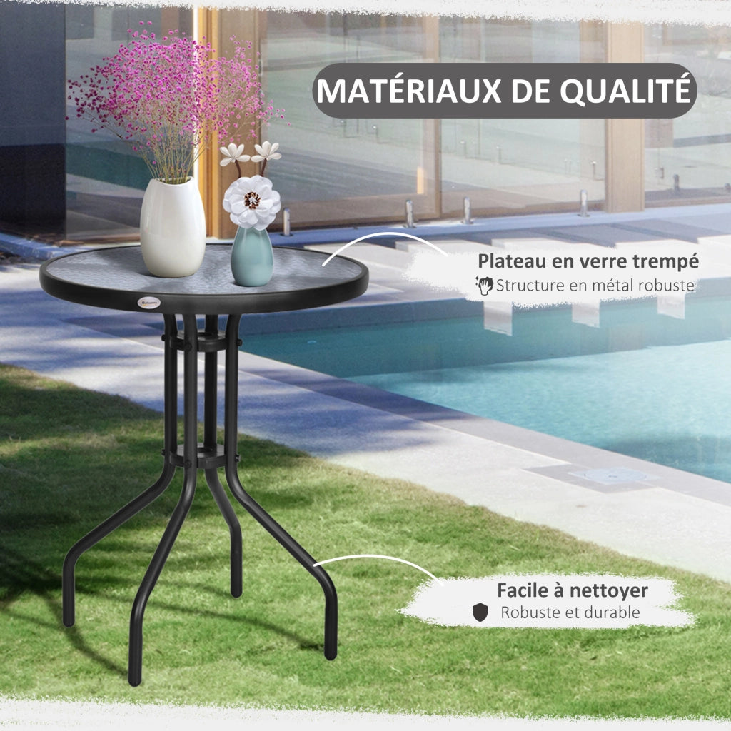 Tavolo da giardino rotondo ¨C zephmum ¨C nero, metallo, vetro temperato, ?60x70 cm