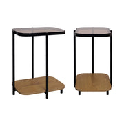 Set di 2 tavolini da divano vintage in metallo nero e vetro, marrone