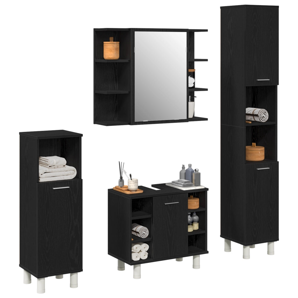 Set di mobili per bagno 4 pezzi in legno ingegnerizzato rovere nero