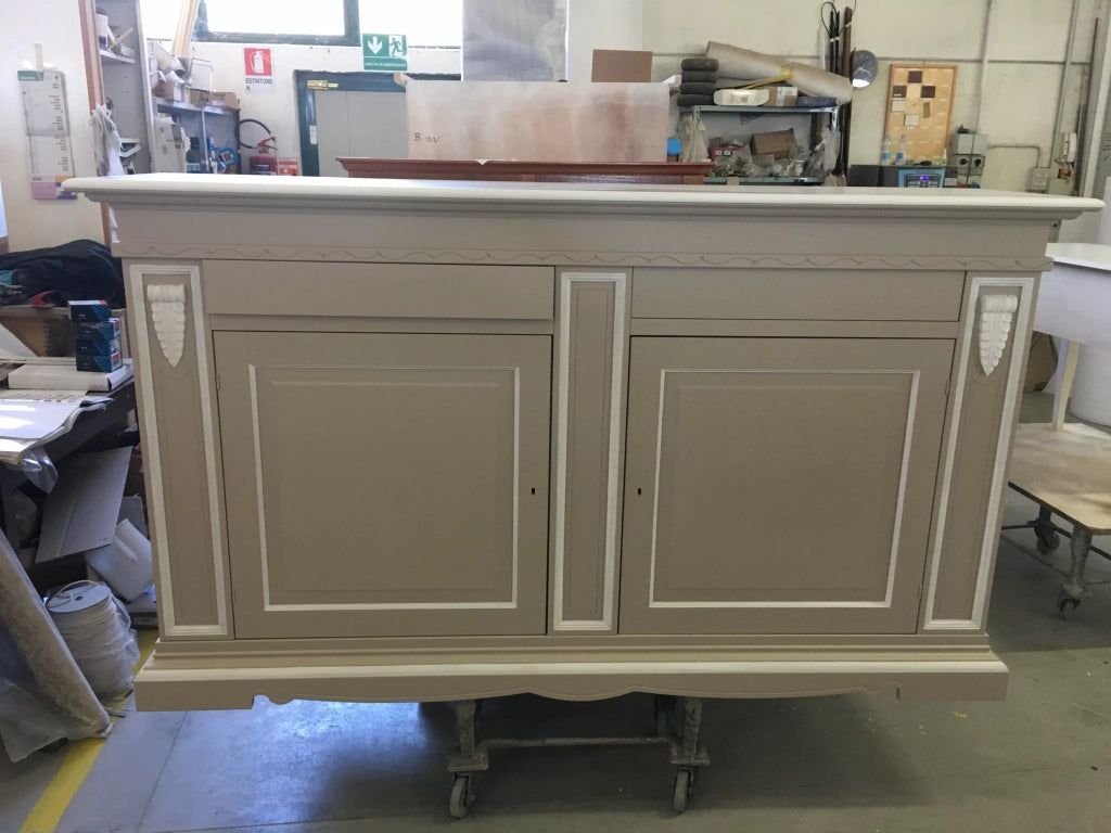Madia credenza 2 ante 2 in legno tortora/bianco 213x54x124 - Mobili 2G