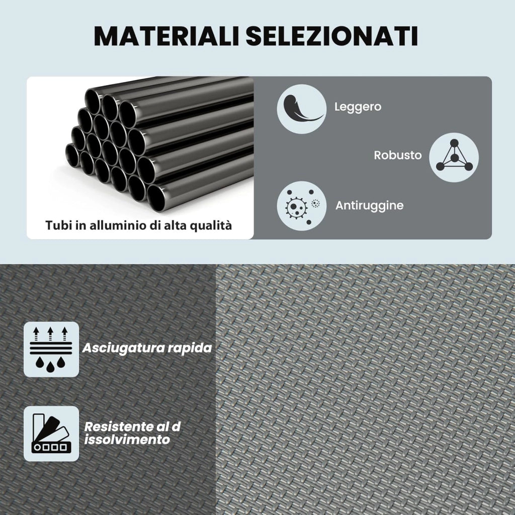 Sedia a Dondolo 2 in 1 da Giardino, Lettino Prendisole Convertibile con Schienale Regolabile a 4 Posizioni, Braccioli Curvi e Telaio in Alluminio, per Patio e Piscina, Portata 150 kg (Grigio)