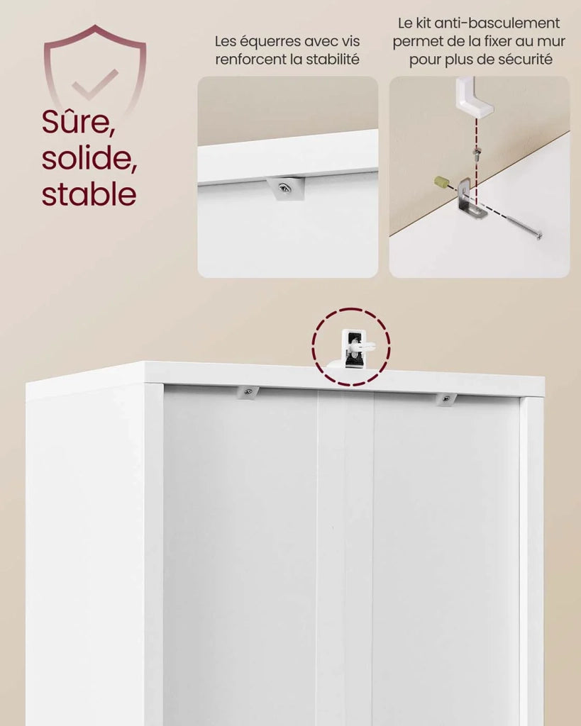 Libreria alta a 6 ripiani con anta vano contenitore aperto 24 x 318 x 175 cm per soggiorno ufficio sala da pranzo bianco 12_0005283