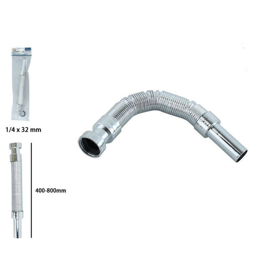 Trade Shop - Canotto Tubo Di Scarico Flessibile Estensibile Lavabo Lavello 400-800mm 1/4 10071 -
