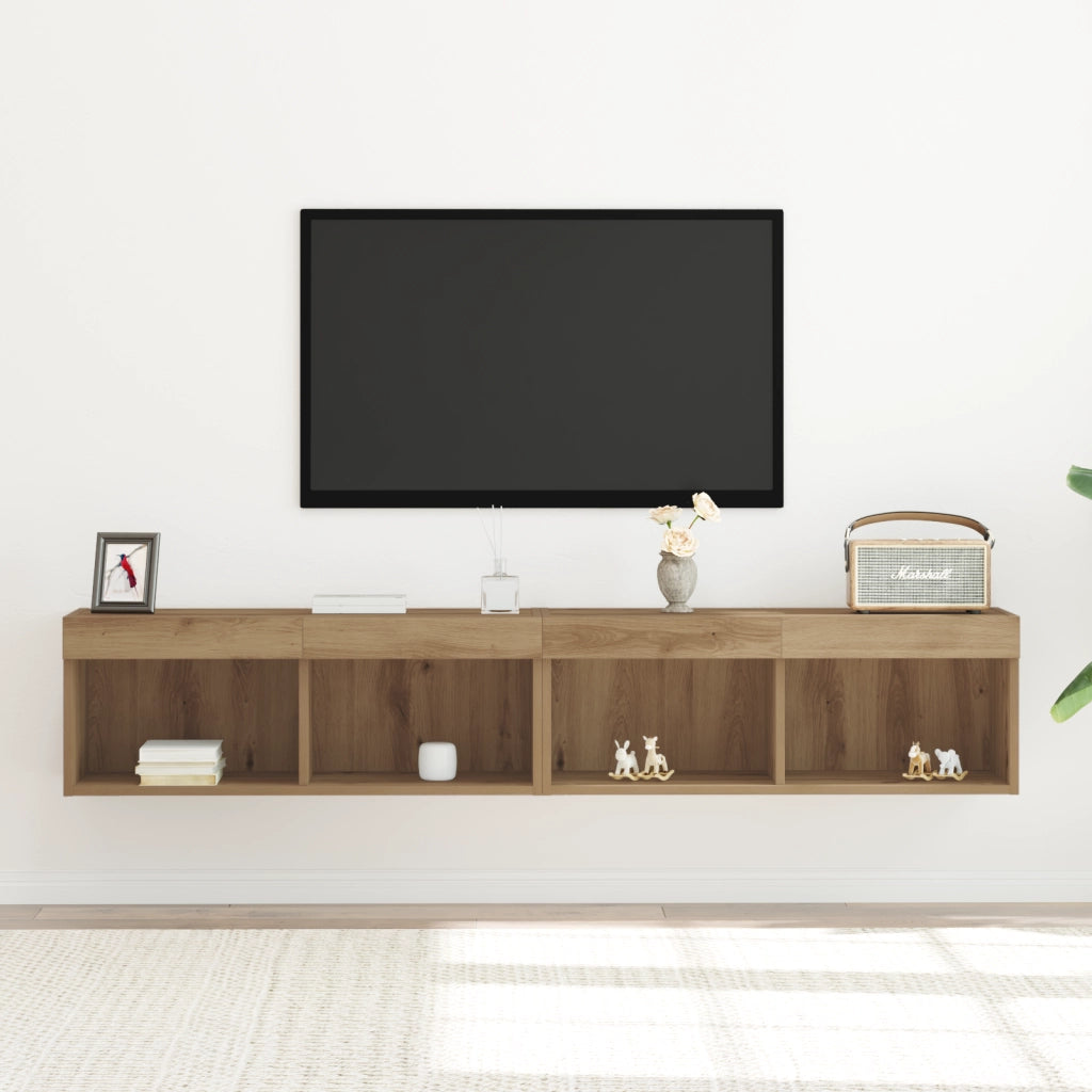 Armadi da muro per TV  con luci LED 2 pezzi Rovere Artigianale 80x30x30 cm