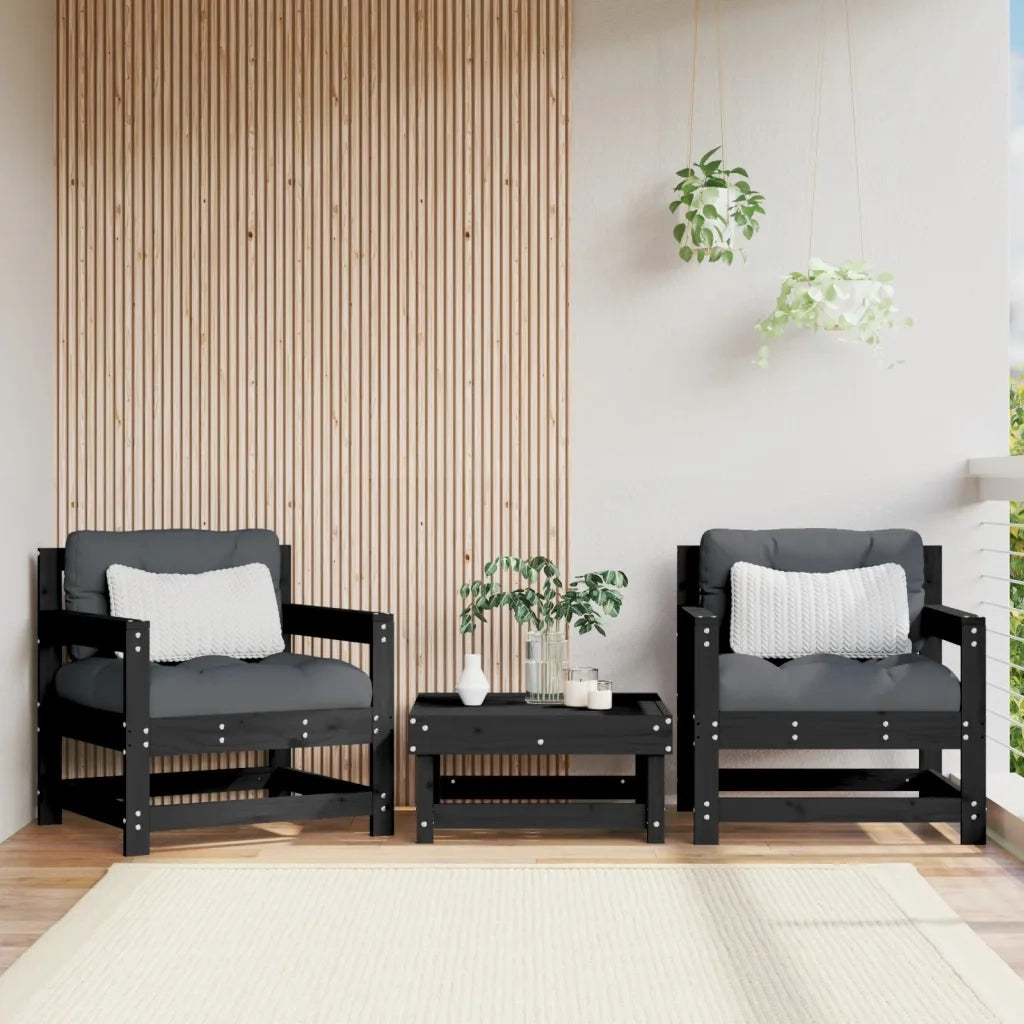 Sedia da patio-Sedie da Giardino 2 pz Nere in Legno Massello di Pino 642203