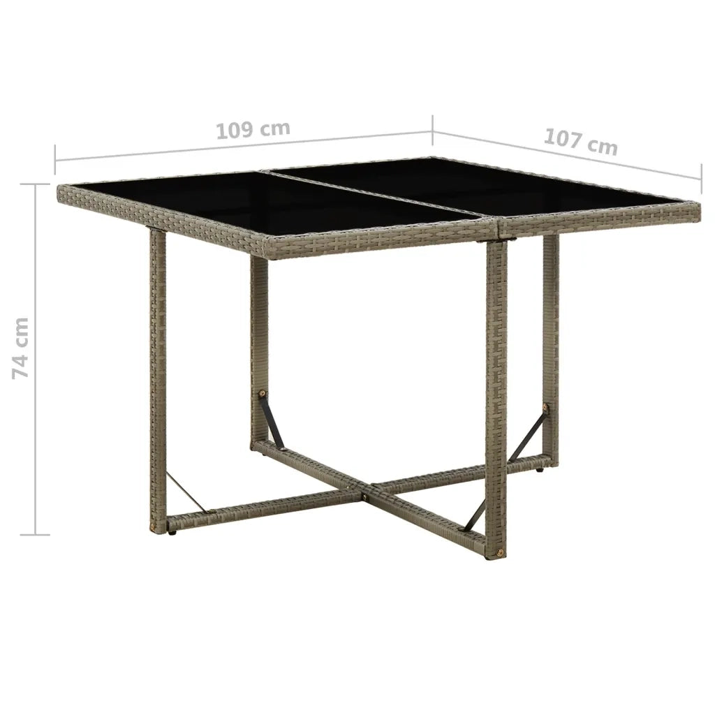 Tavolo da Giardino Grigio 109x107x74 cm in Polyrattan e Vetro 316765