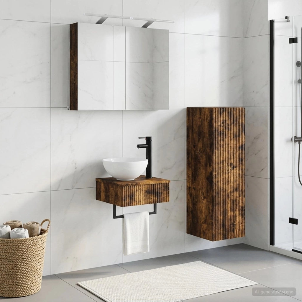 Set di Armadi da Bagno 4 pz Rovere Fumo Legno ingegnerizzato 3407363