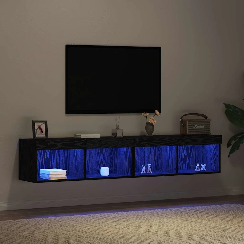 Set mobile TV con led 2 pz-Credenza per TV Rovere nero 80 x 30 x 30 cm