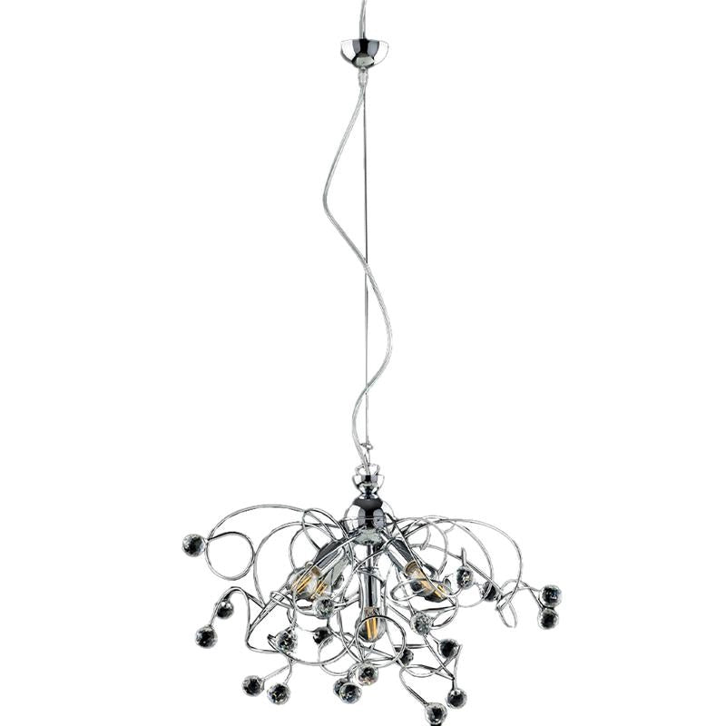 LISBONA LAMPADARIO DESIGN MODERNO IN METALLO COLORE CROMATO E14 5 LUCI 46 WATT