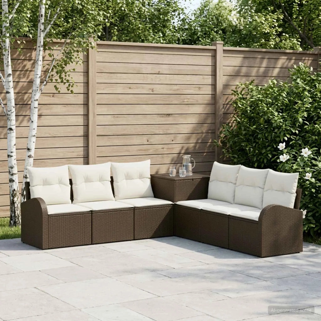 Set di divani 7 pz Marrone e Bianco Crema 3448700