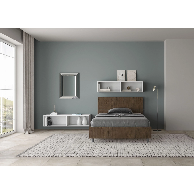 Letto 1 piazza e mezza 120x190 cm testata dritta Demas - Senza rete,Noce